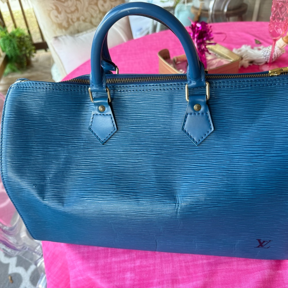 Louis Vuitton Logo 35 Blue Travel Bag